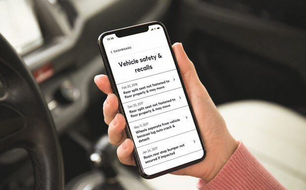 Smartphone displaying Onust vehicle recalls